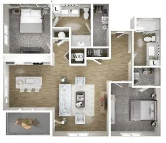 Floor plan for 2 beds, 2 baths, 1146 sqft